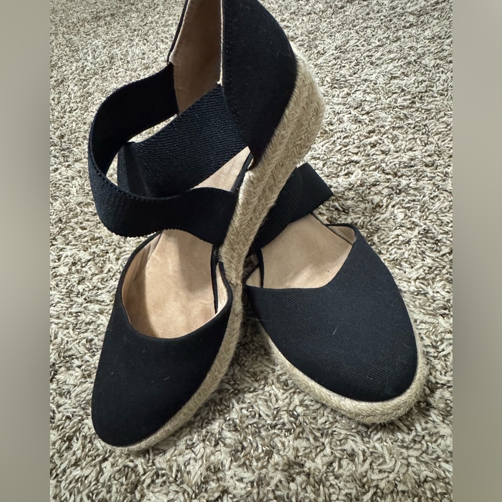 Velocity Black Espadrille Wedge Sandals